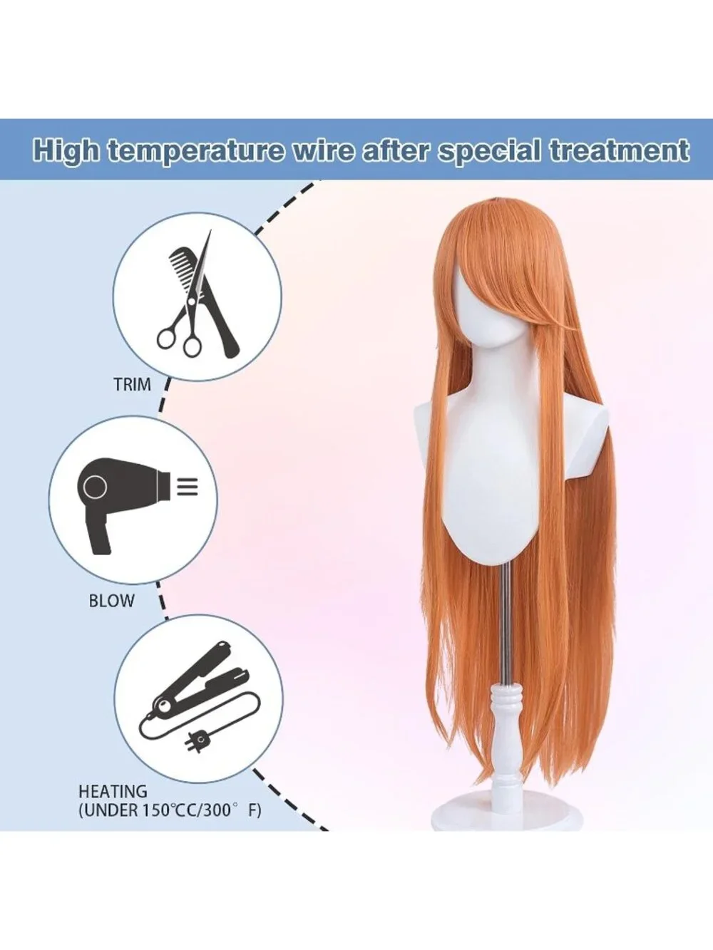 Women's Orange 100 Cm Heat Resistant Universal Straight Costume Long Wigs